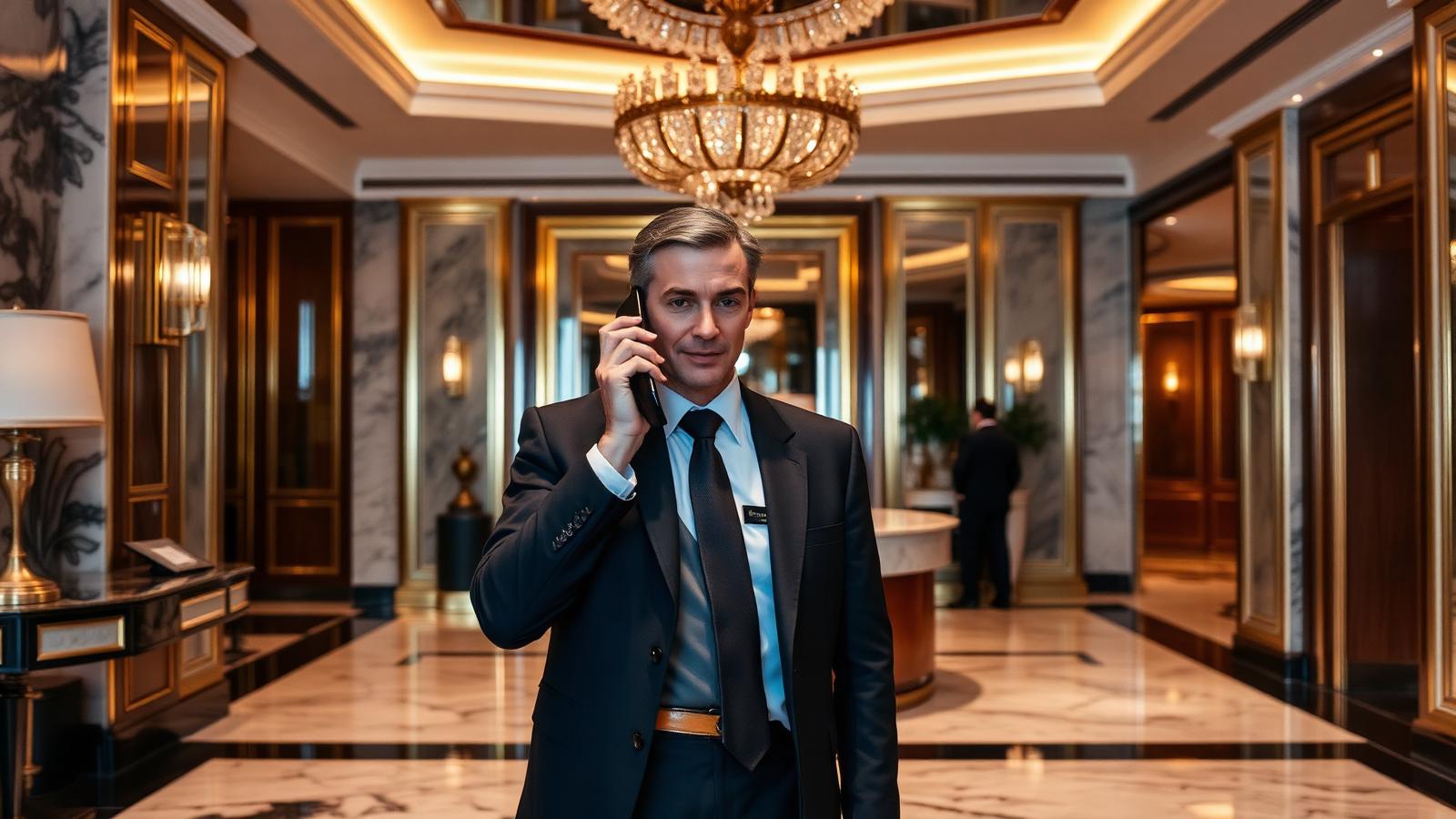 Hospitality concierge welcoming a guest to a Dubai property